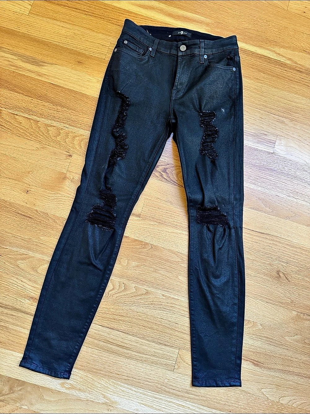 7 for All Mankind Women's Black Distressed Skinny Jeans